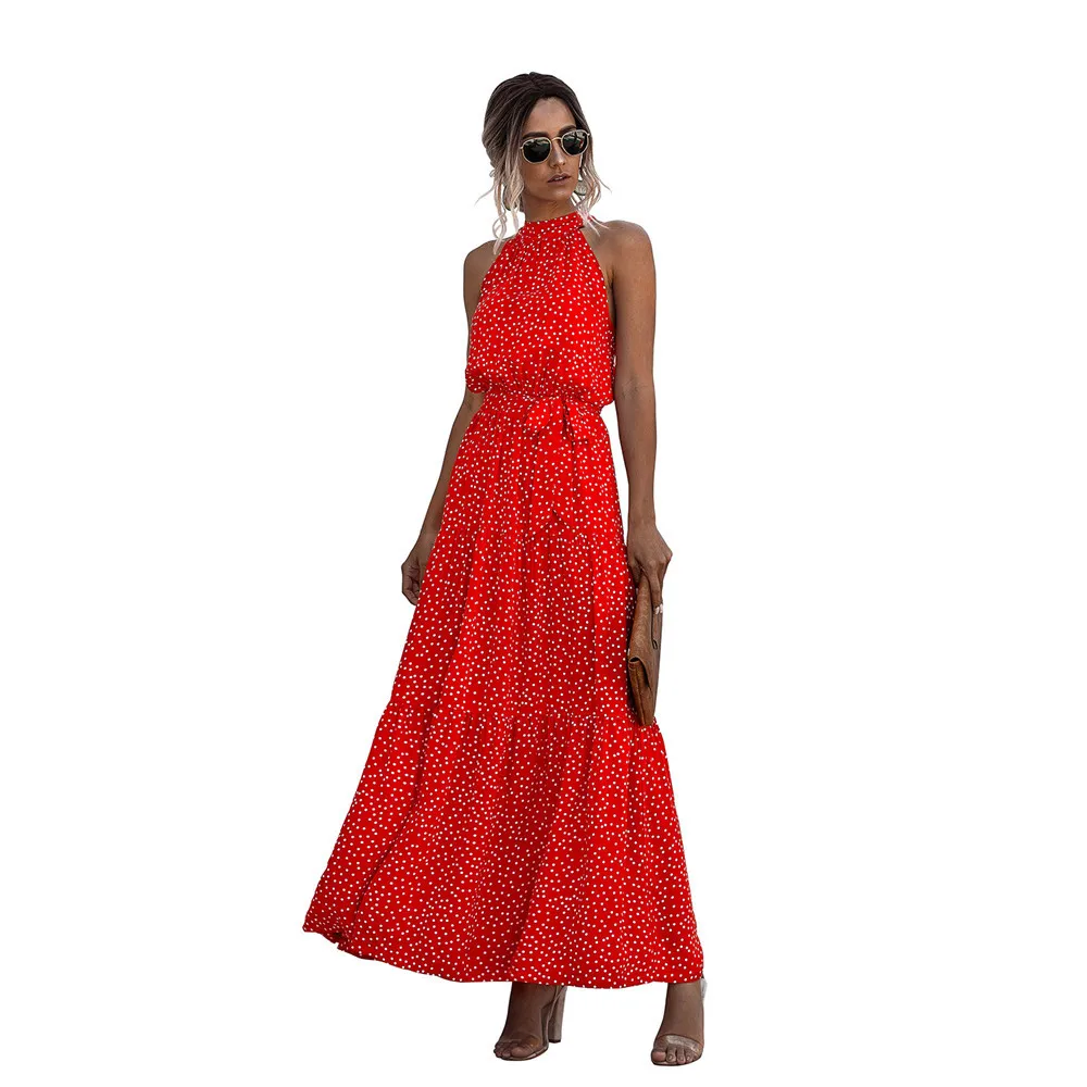 2021 Summer New Design Women's Casual Halter Neck Sleeveless Floral Long Maxi Dress Backless Loose Ruffle Sundress with Belt
2021 Summer New Design Women's Casual Halter Neck Sleeveless Floral Long Maxi Dress Backless Loose Ruffle Sundress with Belt