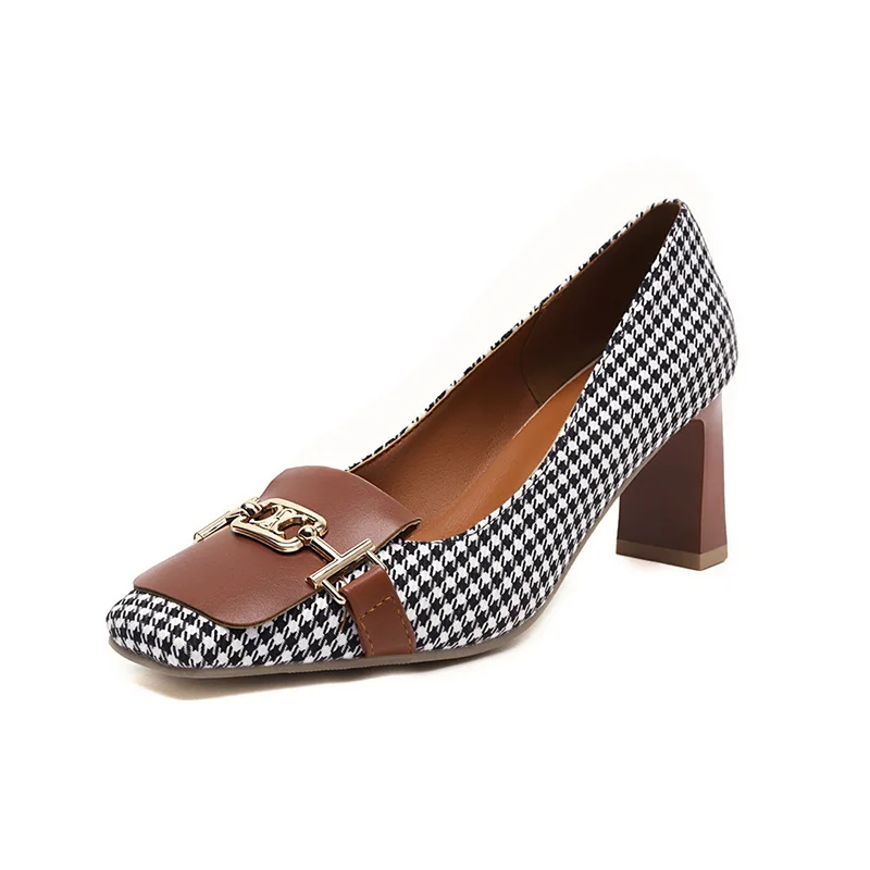Commuter Pumps Horsebit Square Head Plaid Patchwork Ladies High Heels, Black/white/brown/apricot
Commuter Pumps Horsebit Square Head Plaid Patchwork Ladies High Heels, Black/white/brown/apricot