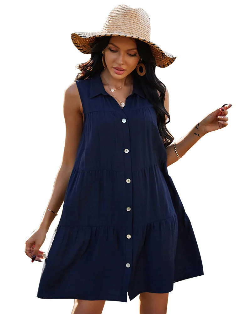 Original design Amazon women's dress 2021 Spring/Summer New sleeveless dress shirt collar solid color Casual Chiffon dress
Original design Amazon women's dress 2021 Spring/Summer New sleeveless dress shirt collar solid color Casual Chiffon dress