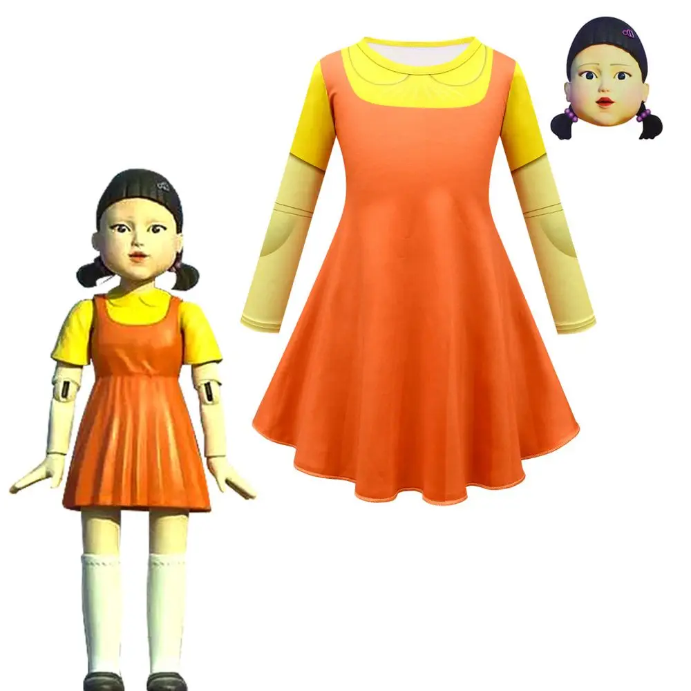Cr409 kids creepy the giant robot girl cosplay mask and costume new costumes korean squid game doll dress 
Cr409 kids creepy the giant robot girl cosplay mask and costume new costumes korean squid game doll dress