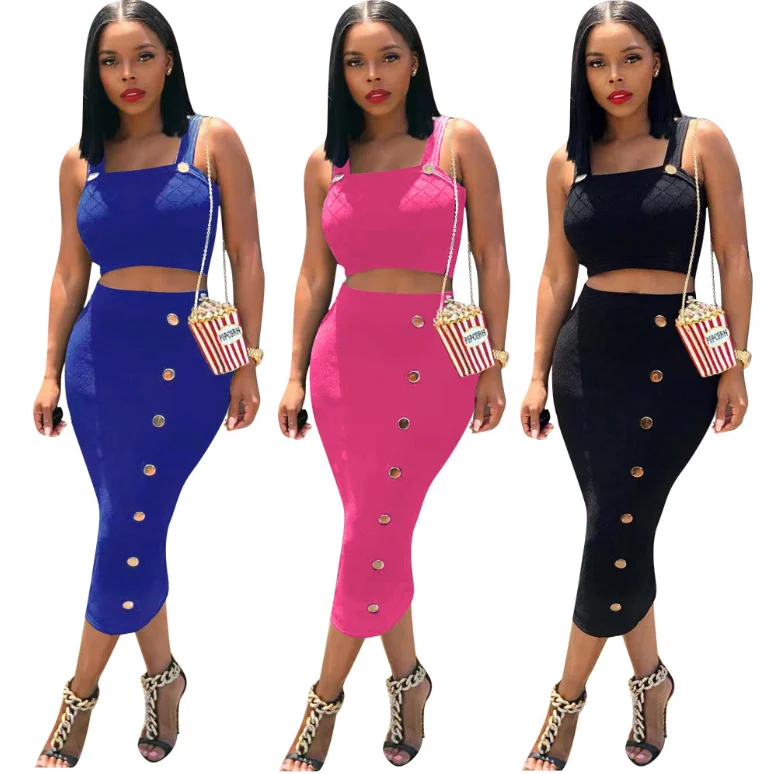 2021 Ladies Fashion Clothing Sexy Summer Wear Two Piece Skirt Set Women Fashionable Casual Sexy Halter Two Pieces Dress
2021 Ladies Fashion Clothing Sexy Summer Wear Two Piece Skirt Set Women Fashionable Casual Sexy Halter Two Pieces Dress