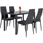 Best Choice Products 5 Piece Kitchen Dining Table Set W/Glass Top and 4 Leather Chairs Dinette- Black