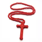 Hot Sale Wooden Beads 8mm Rosary Bead Cross Pendant Necklace for Men Women