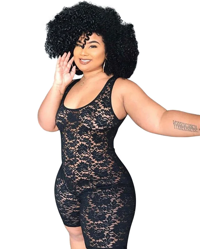 Plus Size Black Lace Bodycon Playsuit Sleeveless See-Through Skinny Jumpsuit Clubwear Party Rompers Womens Shorts Onesie
Plus Size Black Lace Bodycon Playsuit Sleeveless See-Through Skinny Jumpsuit Clubwear Party Rompers Womens Shorts Onesie