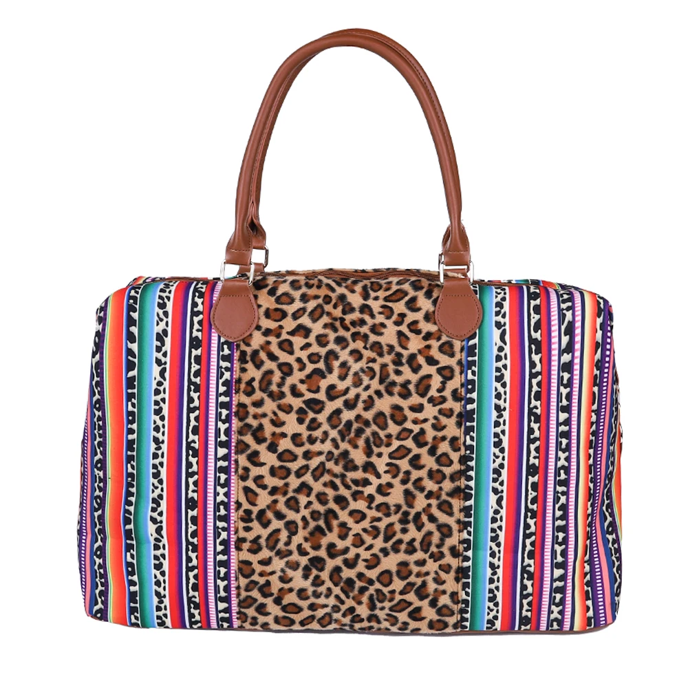 

Large Capacity Serape with Leopard Women Ladies Weekend Canvas Luggage Duffle Tote Shoulder Travel Bag