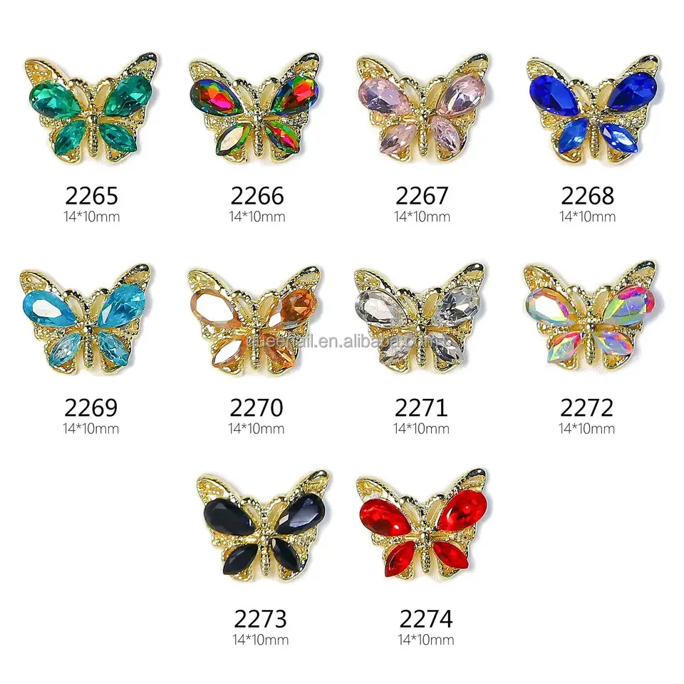 

Colorful Crystal Nail Art Charms Super Shiny Alloy Zircon 14*10mm Metal Flying 3D Butterfly bling Nail Decorations Rhinestones
