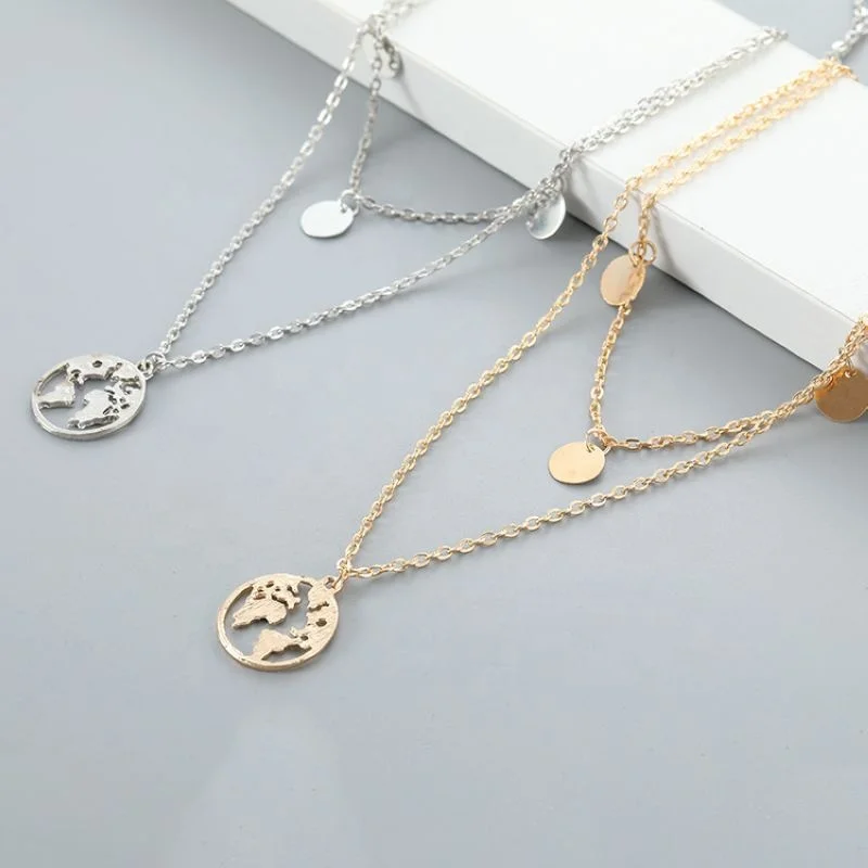 Girls Gift Double Chain Choker Necklace Collar Clavicle Round World Map Pendant Choker Necklace Set, Picture
Girls Gift Double Chain Choker Necklace Collar Clavicle Round World Map Pendant Choker Necklace Set, Picture