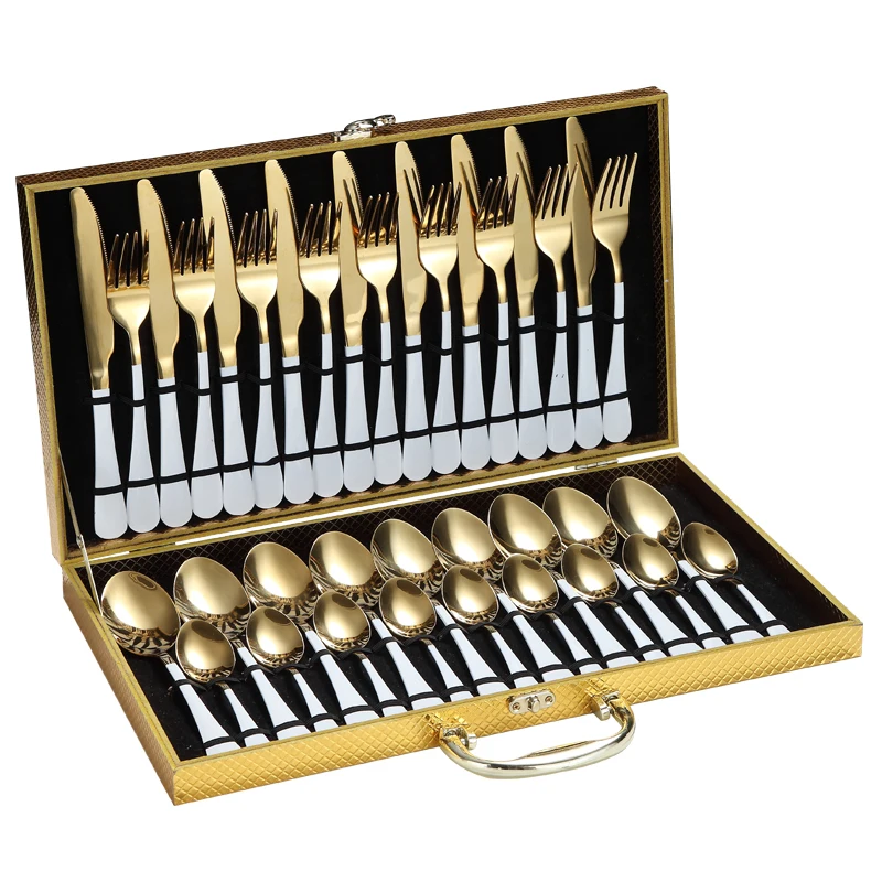 36 Pcs 1010 White Gold Cutlery Set Jieyang Rongcheng Stainless Steel Cutlery Manufacturer Customized Personalized Cutlery Set, Gold + white, black, pink, red, blue, green
36 Pcs 1010 White Gold Cutlery Set Jieyang Rongcheng Stainless Steel Cutlery Manufacturer Customized Personalized Cutlery Set, Gold + white, black, pink, red, blue, green