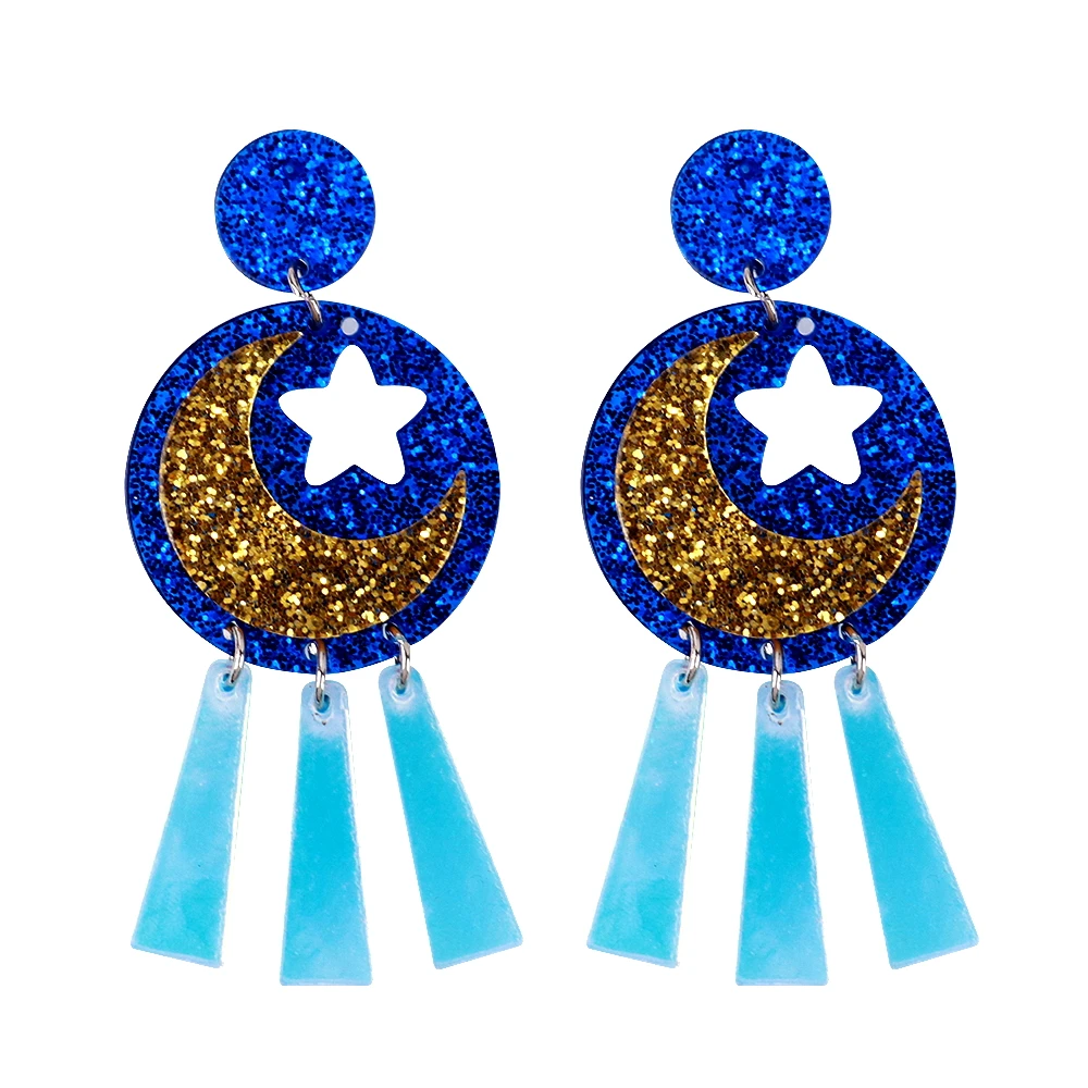 Factory Price Blue Sequin Moon Hollowed out Star Beautiful Planet Laser Tassel Pendant Drop Earrings for women
Factory Price Blue Sequin Moon Hollowed out Star Beautiful Planet Laser Tassel Pendant Drop Earrings for women