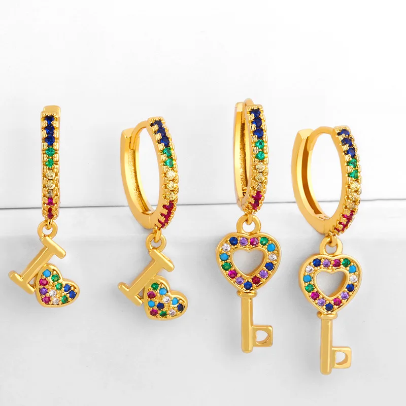 Creative Gold Plated Rainbow CZ Heart LOVE Clip on Huggie Hoop Earrings Colorful Cubic Zirconia Key Shape Dangle Earrings
Creative Gold Plated Rainbow CZ Heart LOVE Clip on Huggie Hoop Earrings Colorful Cubic Zirconia Key Shape Dangle Earrings