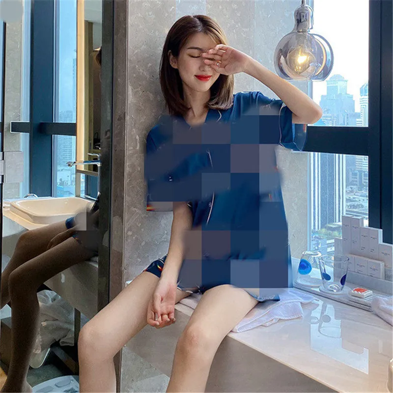 Summer Luxury Designer Women Pajamas Slim Short Sleeve Letter Pattern Print Outfit Sleepwear Tracksuit, Shown
Summer Luxury Designer Women Pajamas Slim Short Sleeve Letter Pattern Print Outfit Sleepwear Tracksuit, Shown