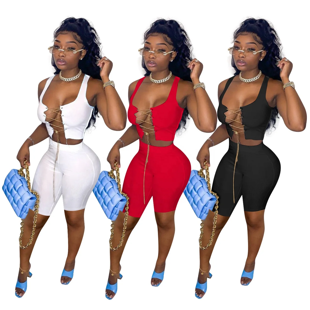 MT82-8393 Fashion Solid Color Sleeveless Hollow Out Chain Strap Crop Top Bodycon Shorts Women Two Piece Set women clothing
MT82-8393 Fashion Solid Color Sleeveless Hollow Out Chain Strap Crop Top Bodycon Shorts Women Two Piece Set women clothing