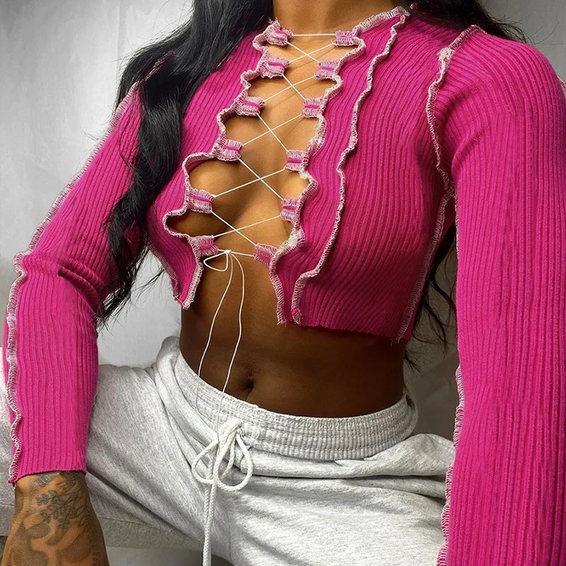 2021 Fall women Shirts Tops solid color cross strings knit shirts for women long sleeves women crop top
2021 Fall women Shirts Tops solid color cross strings knit shirts for women long sleeves women crop top