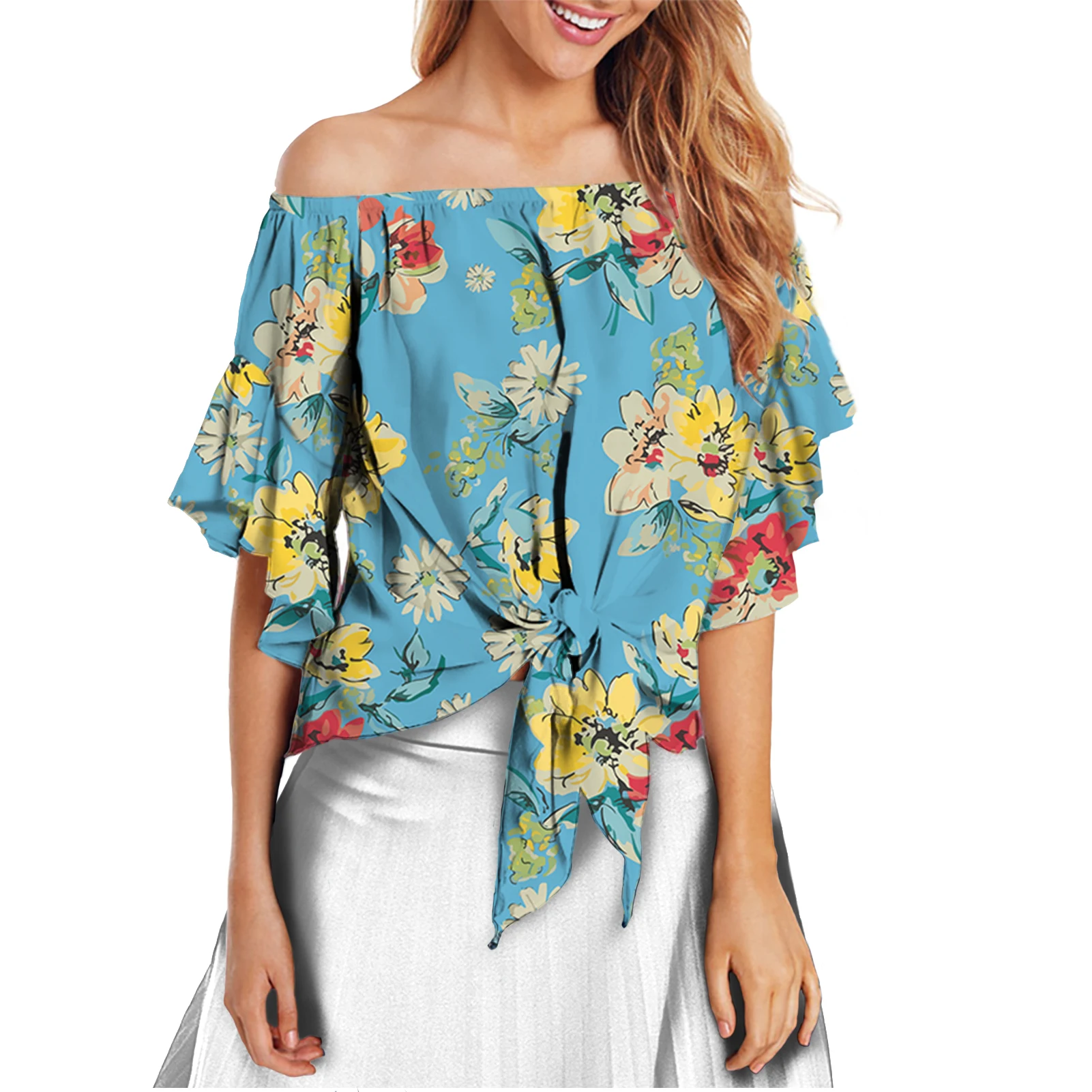 Classic Style Blue Women Floral Top Tshirt Stylish Short Sleeve Casual 2021 Summer Ladies' Blouses Best Selling Monsoon, Customized color
Classic Style Blue Women Floral Top Tshirt Stylish Short Sleeve Casual 2021 Summer Ladies' Blouses Best Selling Monsoon, Customized color
