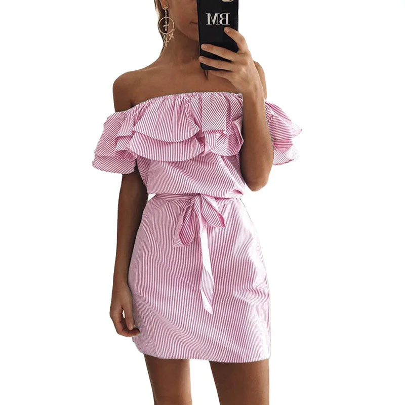 Spring and summer hot-selling 2022 popular off shoulder women's Ruffle Sleeve Striped Dress
Spring and summer hot-selling 2022 popular off shoulder women's Ruffle Sleeve Striped Dress