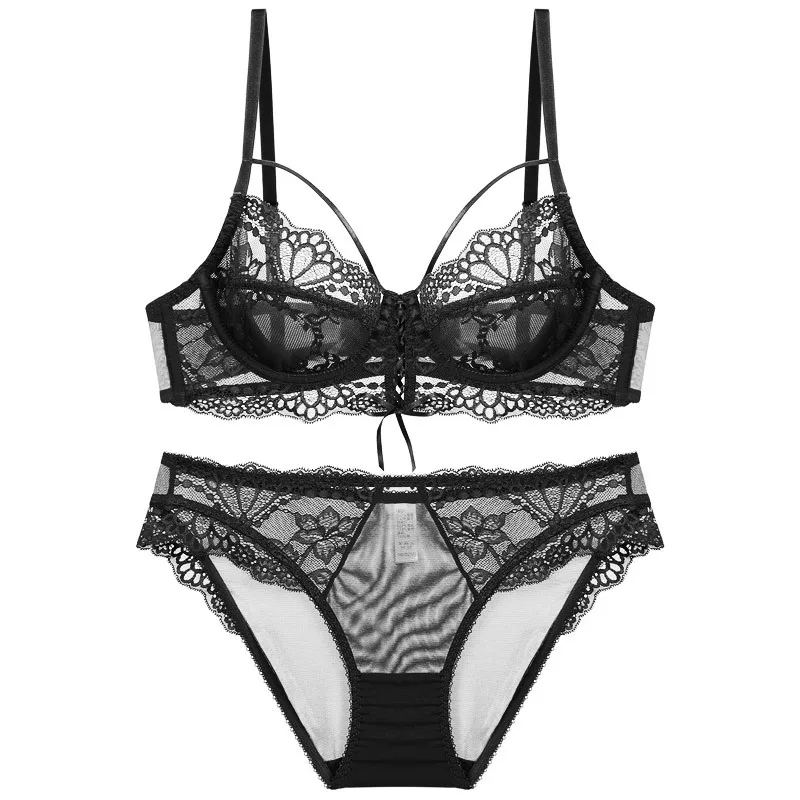 New sexy ultra-thin underwear fashion ribbon big chest show small half see-through bra set
New sexy ultra-thin underwear fashion ribbon big chest show small half see-through bra set