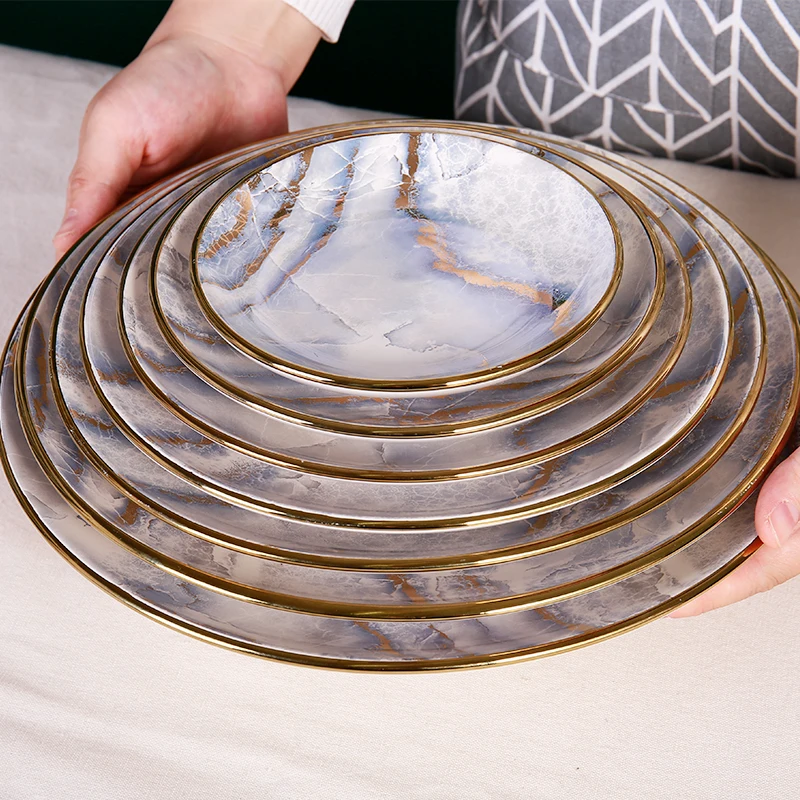 Fancy design new product modern style round charger marble ceramic serving plate, Coloful
Fancy design new product modern style round charger marble ceramic serving plate, Coloful
