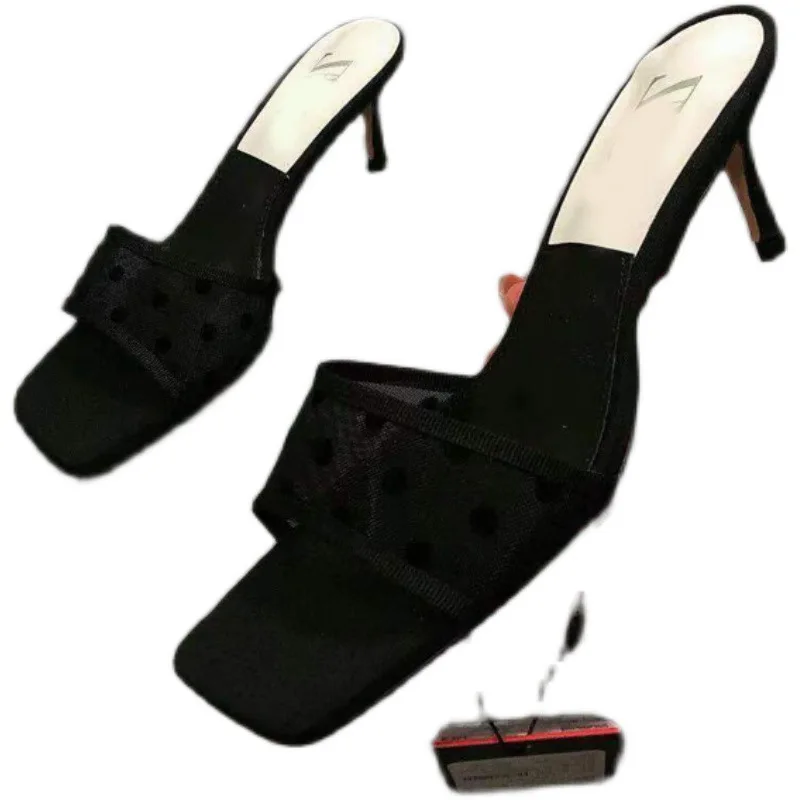 Summer Black Square Toe Women Shoes Polka Dot Mesh High Heel Thin Heel Empty Back Single Strap New Slippers Sandals
Summer Black Square Toe Women Shoes Polka Dot Mesh High Heel Thin Heel Empty Back Single Strap New Slippers Sandals