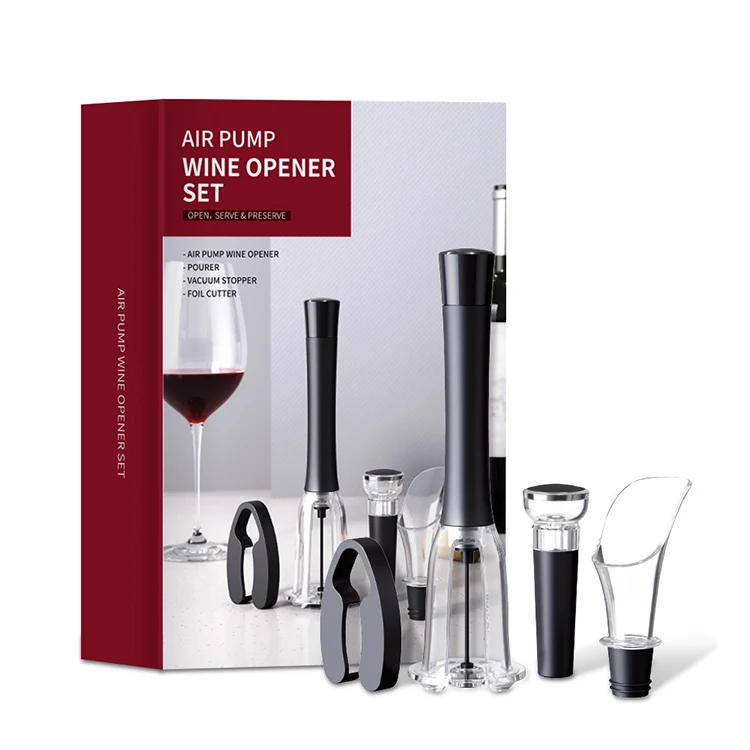Wine Accessories Hot Selling Product in Amazon Air Pressure Pump Wine Opener Gift Set with Foil Cutter, Black
Wine Accessories Hot Selling Product in Amazon Air Pressure Pump Wine Opener Gift Set with Foil Cutter, Black