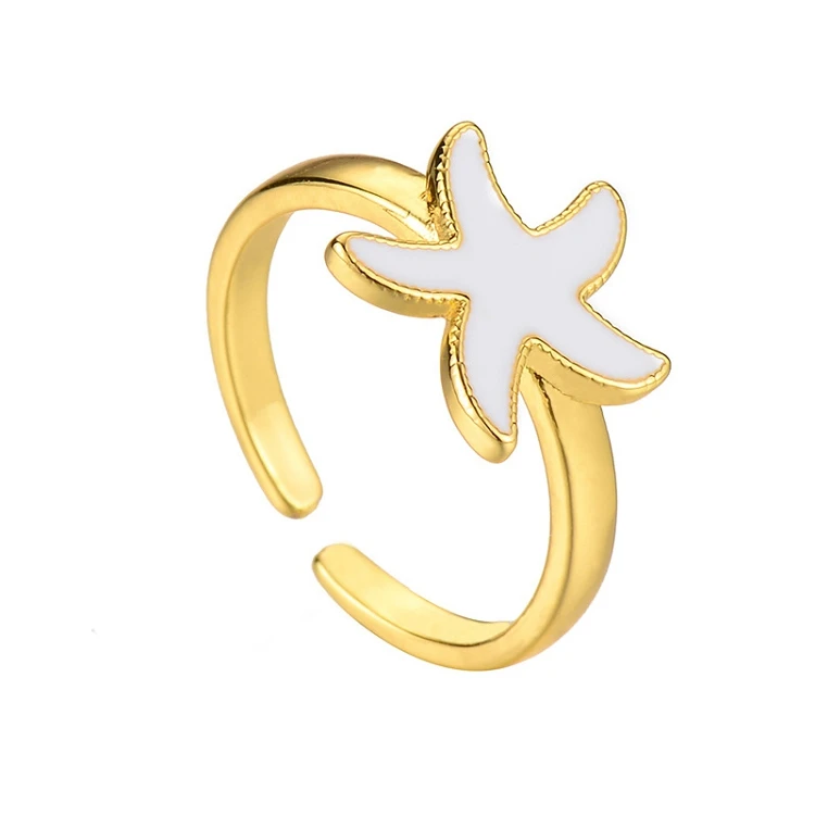 G402 Personality Copper 18K Gold-Plated Enamel Starfish Shape Open Ring Retro Couple Ring 
G402 Personality Copper 18K Gold-Plated Enamel Starfish Shape Open Ring Retro Couple Ring