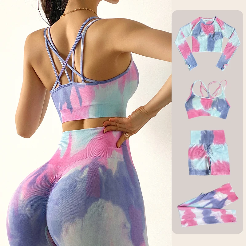 2022 High Quality Crop Top Tie Dye Yoga Suit 3 piece Seamless Fitness Workout Scrunch Butt Yoga Set Active Wear For Women
2022 High Quality Crop Top Tie Dye Yoga Suit 3 piece Seamless Fitness Workout Scrunch Butt Yoga Set Active Wear For Women