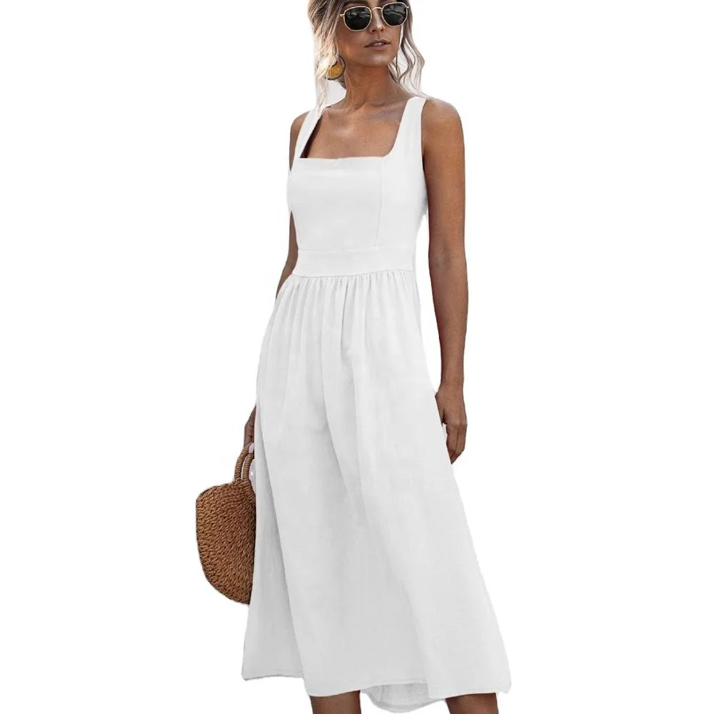 Sleeveless Casual Pleated Smocking Hem A Line Solid Ruffles Wide Sling Trapeze Ladies Summer Women Dresses
Sleeveless Casual Pleated Smocking Hem A Line Solid Ruffles Wide Sling Trapeze Ladies Summer Women Dresses
