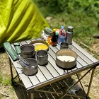 Cookware Outdoor Camping Camping Set Ultralight Eight-piece Outdoor Camping Titanium Food Set Camping Equipment Cookware Folding Handle Pan Bowl Knife Spork Tools