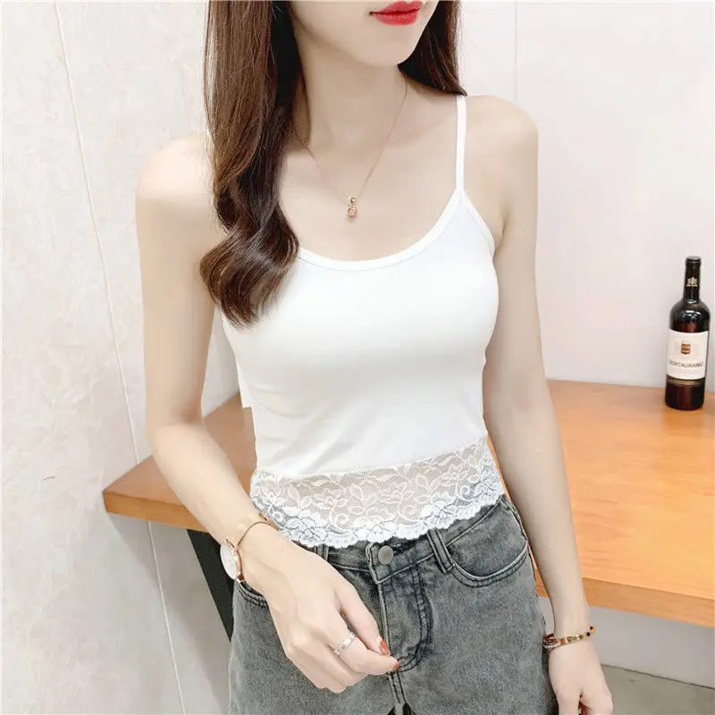

New fall new camisole vest female white bottoming shirt lace short section small vest inside wear sexy