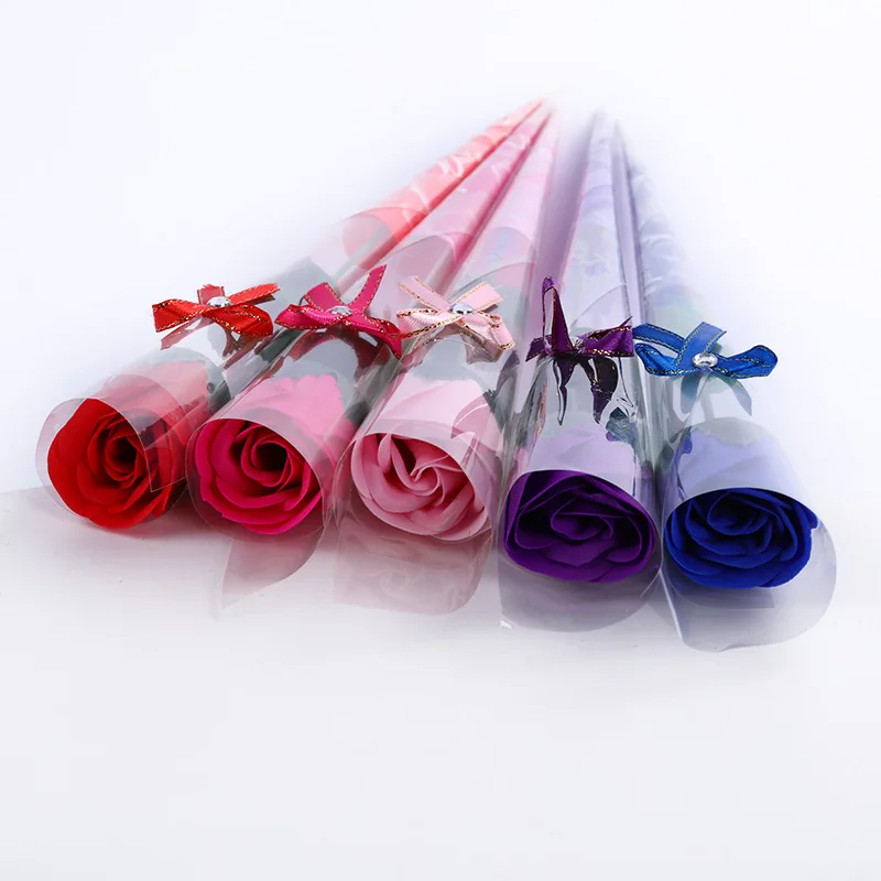 

Hot Selling Single Branch Artificial Rose Soap Flower With PVC Packing Scented Diamond Rose For Valentine's Day