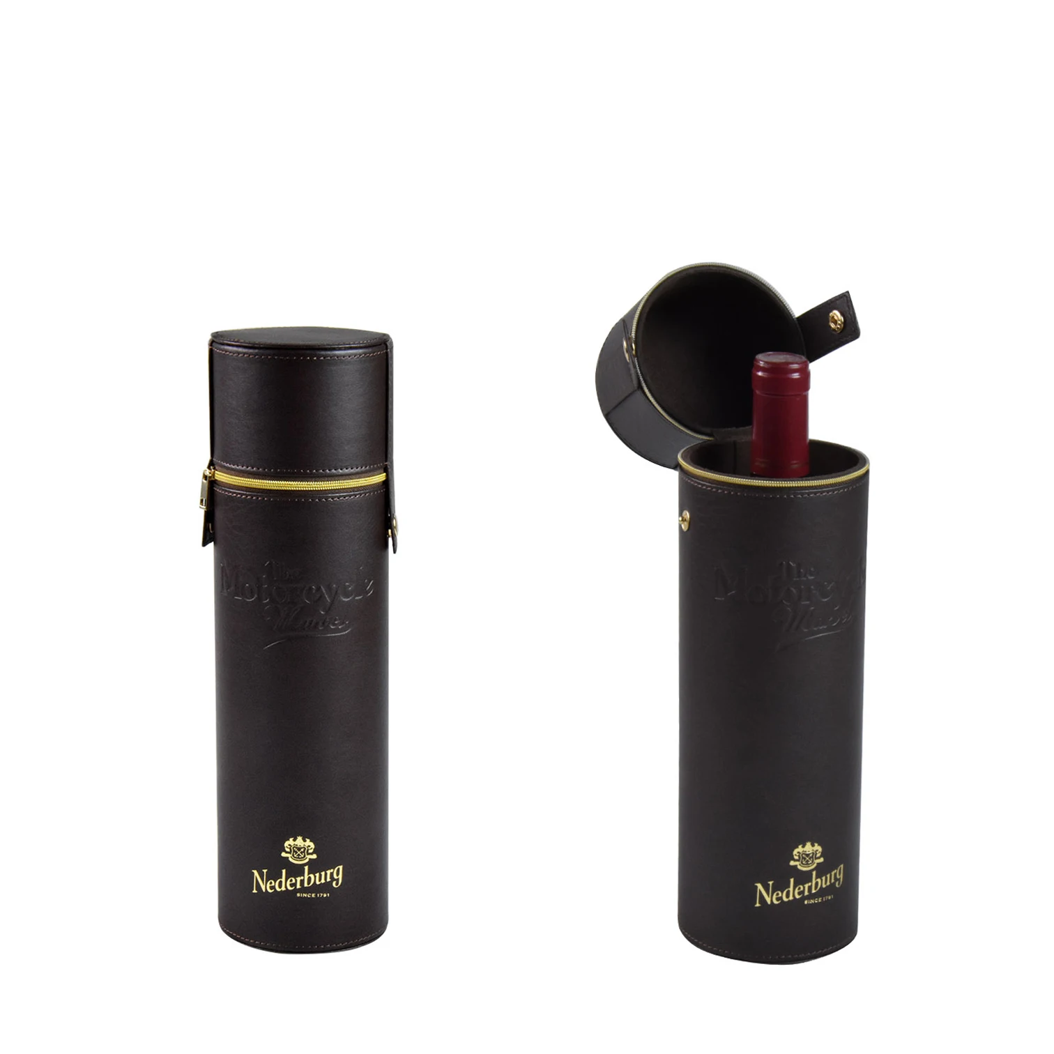 Wholesales custom single bottle leather cylinder zipped wine gift box