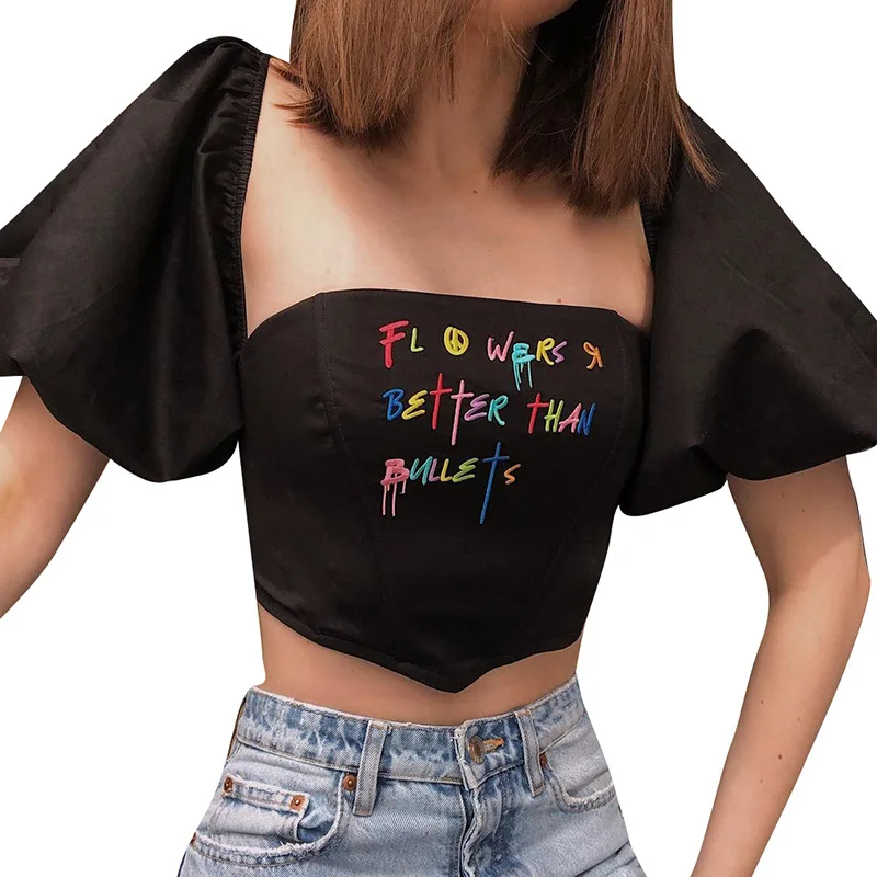 Fashion Women Puff Sleeve Letter Print Crop Top Sexy Square Collar Slim-fit T-shirt Streetwear
Fashion Women Puff Sleeve Letter Print Crop Top Sexy Square Collar Slim-fit T-shirt Streetwear