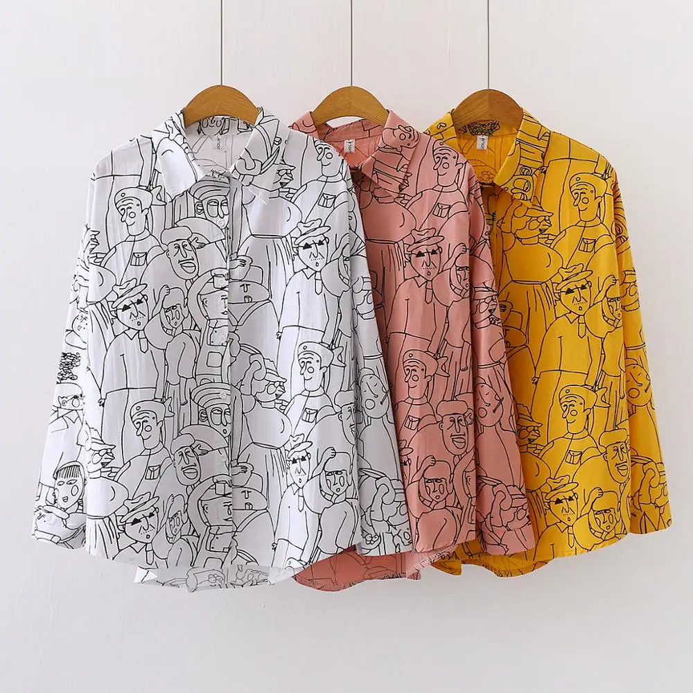 Women Korean Stylish Chic Line Pattern Loose Cartoon Printing Female Casual Office White Blouse Long Sleeve Shirt, Pink,blue,white,yellow
Women Korean Stylish Chic Line Pattern Loose Cartoon Printing Female Casual Office White Blouse Long Sleeve Shirt, Pink,blue,white,yellow