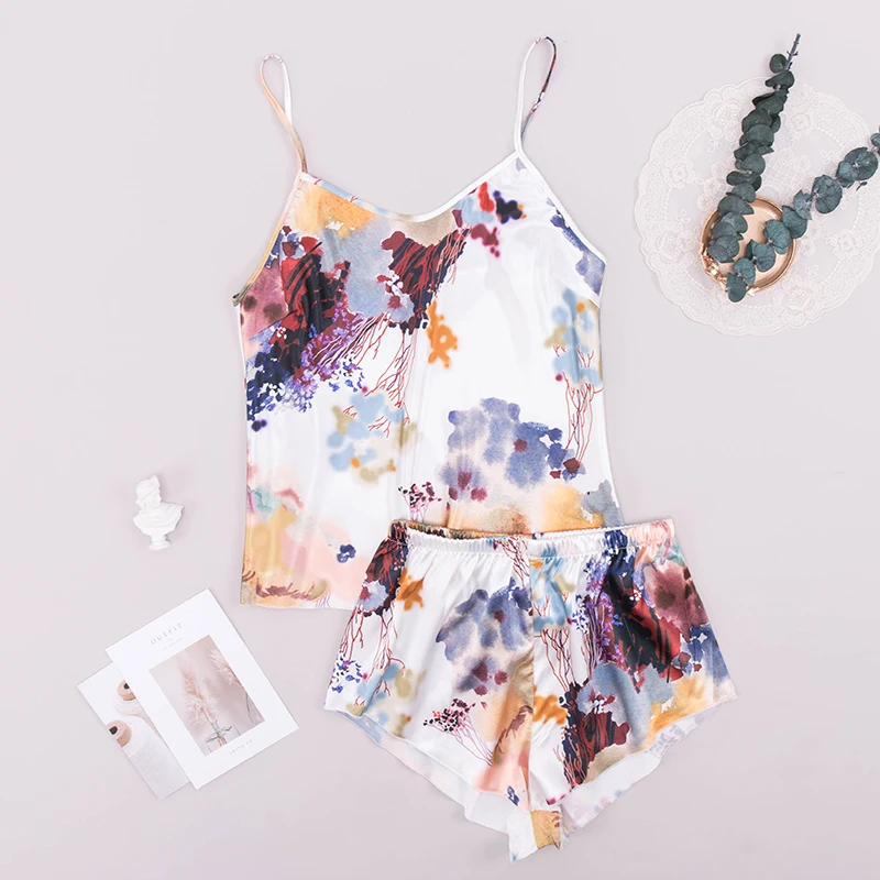 New Pajamas Girls Summer 2 Pieces Silk Watercolor Print Cute Pyjamas Suspender Shorts Set Pajamas Women, Shown
New Pajamas Girls Summer 2 Pieces Silk Watercolor Print Cute Pyjamas Suspender Shorts Set Pajamas Women, Shown