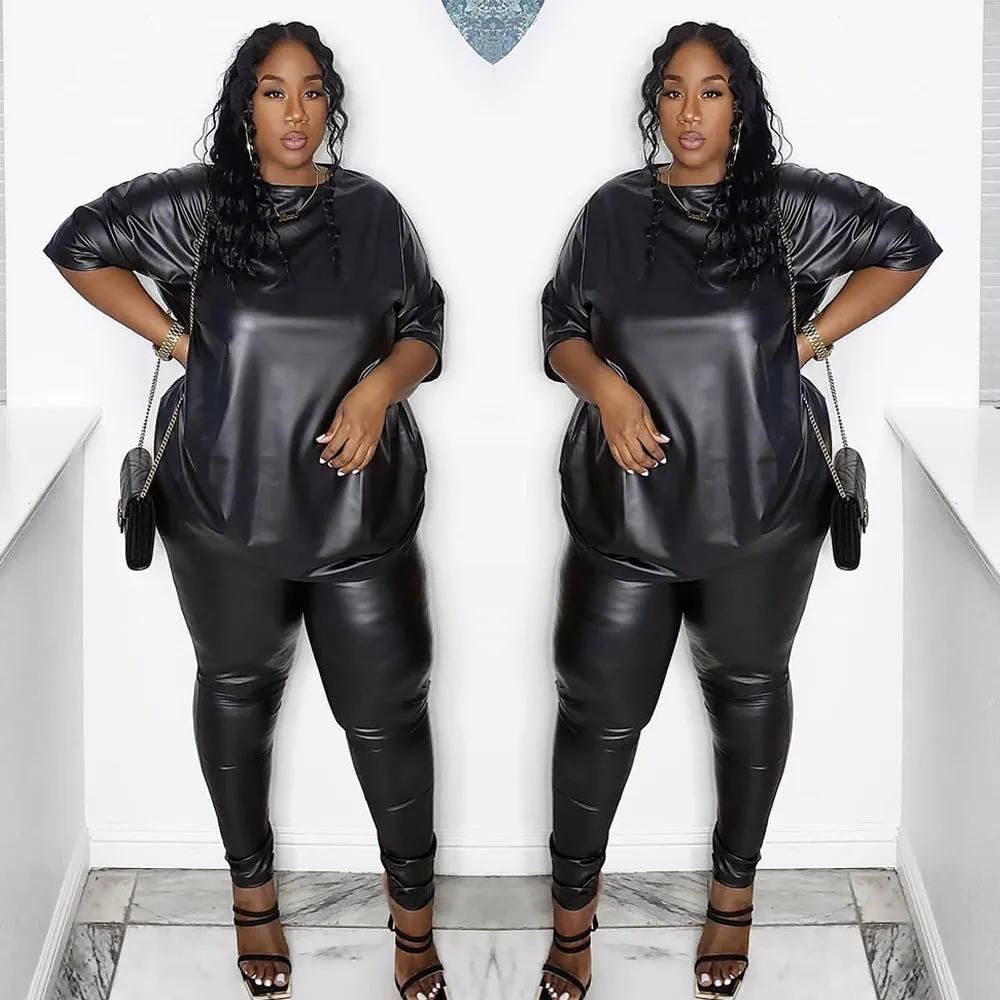 O Neck Long Sleeve Short Skinny Pants Plus Size 2pcs Sets Women Clothes High quality PU Leather Two Piece Set For Women
O Neck Long Sleeve Short Skinny Pants Plus Size 2pcs Sets Women Clothes High quality PU Leather Two Piece Set For Women