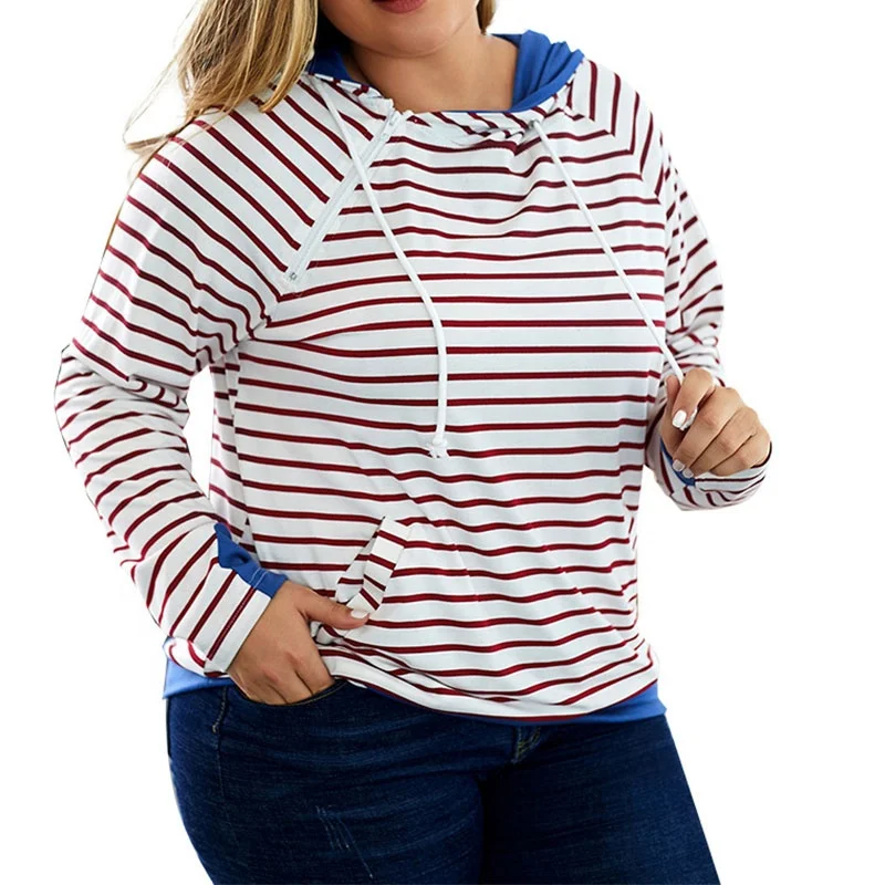 Plus size women's autumn and winter fashion innovation red and white striped knit pullover hooded two pockets new sweatshirt, Customized color
Plus size women's autumn and winter fashion innovation red and white striped knit pullover hooded two pockets new sweatshirt, Customized color