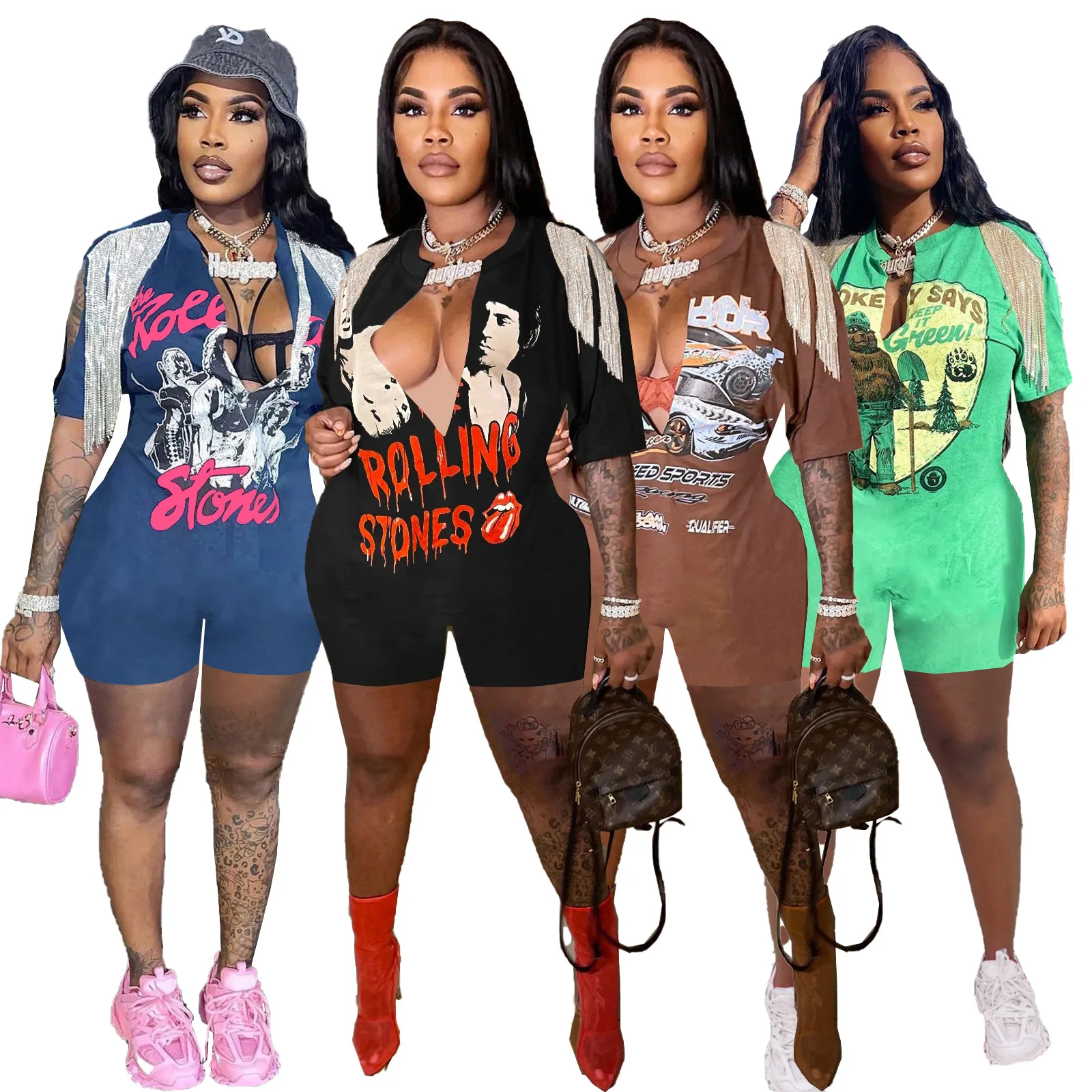 2022 Hot Style Short Fashion Printed Streetwear Jumpsuits Slit Pin Tassel Short Sleeve Playsuit Women Jumpsuit
2022 Hot Style Short Fashion Printed Streetwear Jumpsuits Slit Pin Tassel Short Sleeve Playsuit Women Jumpsuit