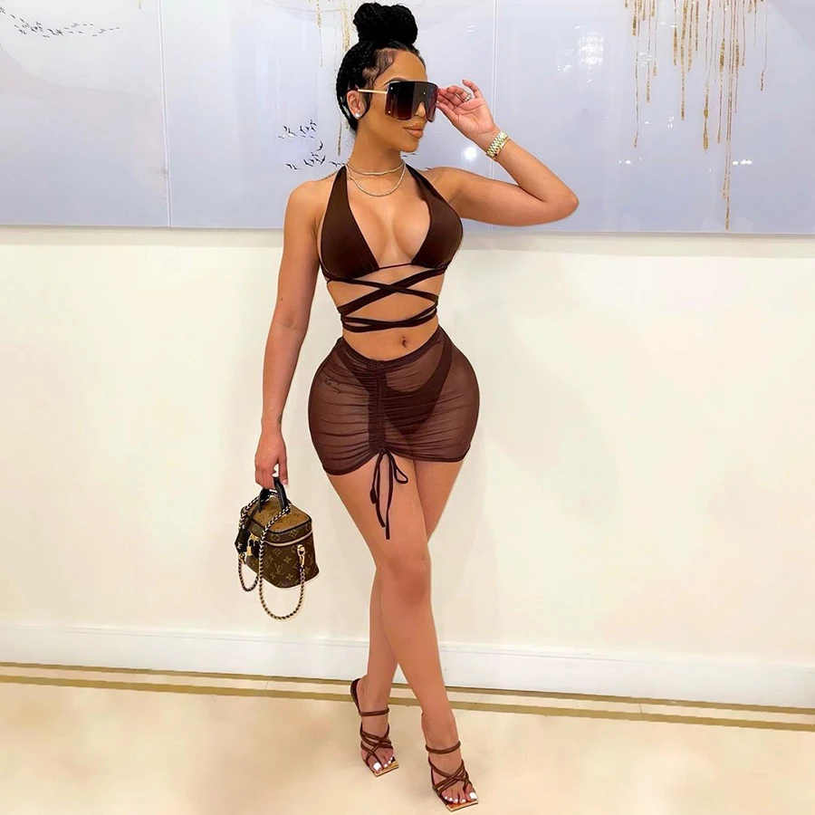 Women Summer Clothes 2021 Mesh Halter Bandage Crop Top See Through Skirt Set Beach Holiday Women Two Pieces Sets
Women Summer Clothes 2021 Mesh Halter Bandage Crop Top See Through Skirt Set Beach Holiday Women Two Pieces Sets