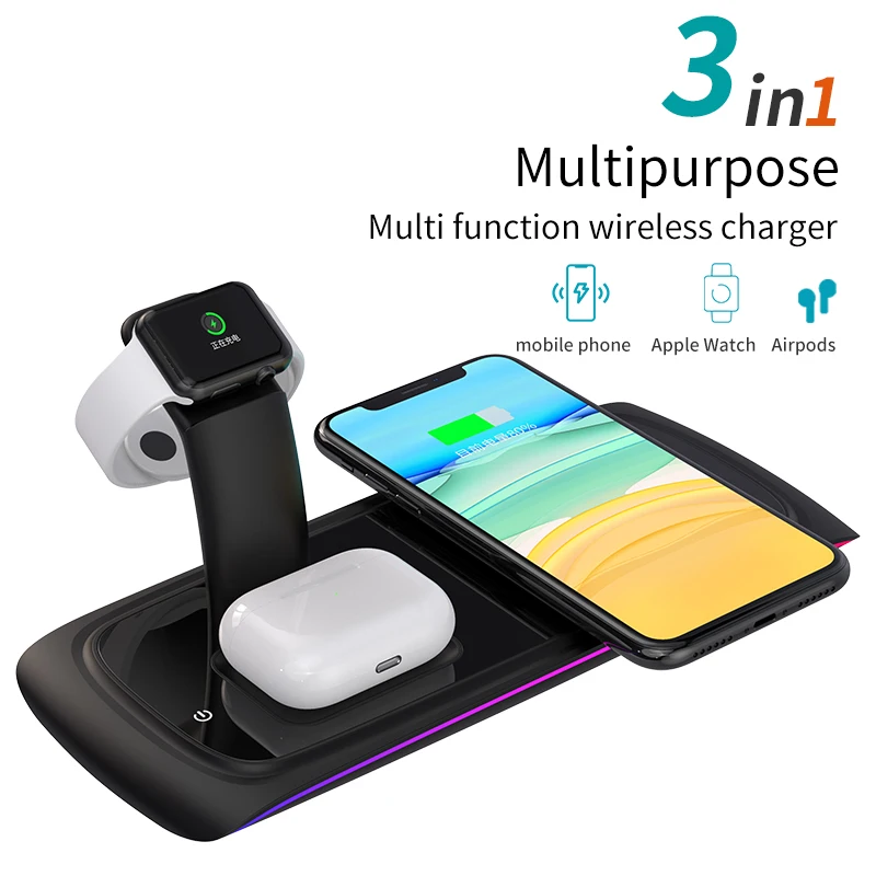 Factory Whole sale 3 in 1 15W Q1 standard wireless fast charger for Airpods and watch and smart phone, Black, white
Factory Whole sale 3 in 1 15W Q1 standard wireless fast charger for Airpods and watch and smart phone, Black, white