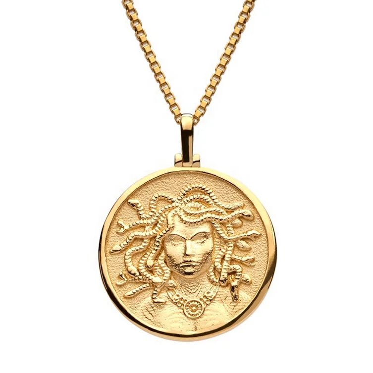 

Best sell 18k gold plated 925 sterling silver round medusa pendant necklace