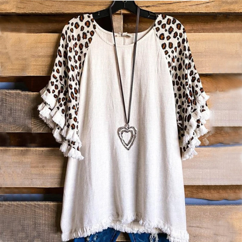 Vintage Leopard Printed Tassel Half Sleeve Short Sleeve V Neck Casual Tassel Tops
Vintage Leopard Printed Tassel Half Sleeve Short Sleeve V Neck Casual Tassel Tops
