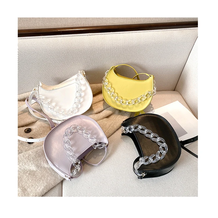 Spring Candy Color Semicircle Saddle Bag Transparent Acrylic Chain Shoulder Messenger Bag High Quality PU Leather Women Handbags
Spring Candy Color Semicircle Saddle Bag Transparent Acrylic Chain Shoulder Messenger Bag High Quality PU Leather Women Handbags