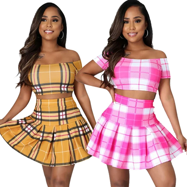 GX8593 women summer clothes 2021 plaid printed casual women 2 piece skirt set off the shoulder fashion crop tops and bottoms, Picture
GX8593 women summer clothes 2021 plaid printed casual women 2 piece skirt set off the shoulder fashion crop tops and bottoms, Picture