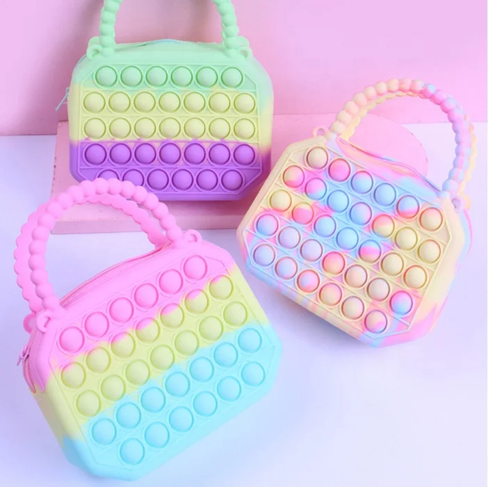 Cute Design Silicone Coin Purse Soft Silicone Relief Stress Rainbow Push Bubble Hand Bags, Customized color
Cute Design Silicone Coin Purse Soft Silicone Relief Stress Rainbow Push Bubble Hand Bags, Customized color