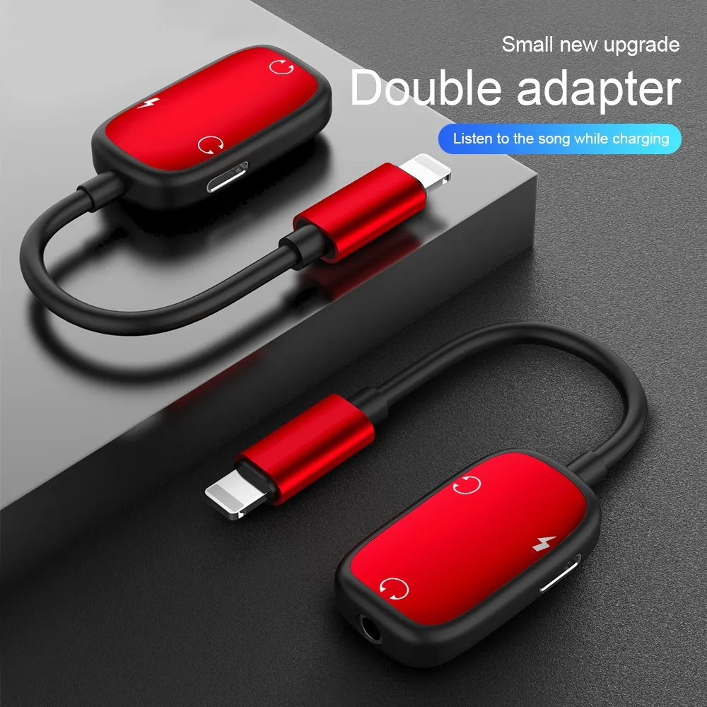 

Aux Audio Cable Call Adapter To 3.5mm Jack Audio Earphone Headphone Converter Splitter for IPhone Charger Adapter OTG, Red