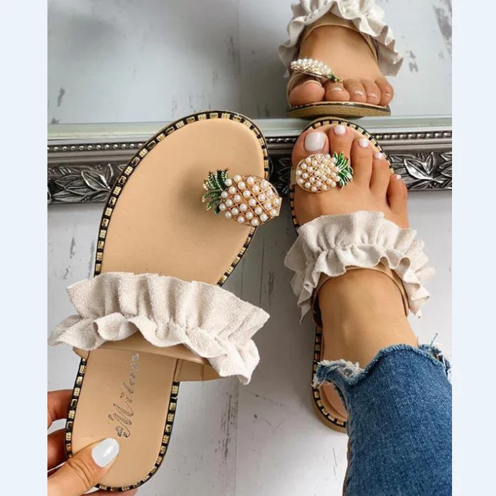 2020 New Fashion Wholesale Ready to Ship Women Summer Pineapple Pattern Toe Ring Ruffle Casual Flat Sandals With Bead, Leopard zebra
2020 New Fashion Wholesale Ready to Ship Women Summer Pineapple Pattern Toe Ring Ruffle Casual Flat Sandals With Bead, Leopard zebra
