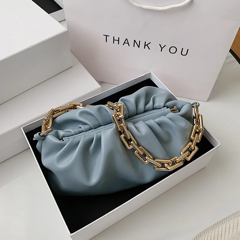 fashion pleated pouch shoulder bag leather cloud handbags women clutch bags 2020 with thick chain, White
fashion pleated pouch shoulder bag leather cloud handbags women clutch bags 2020 with thick chain, White