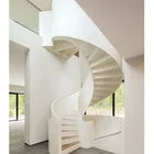Low Cost Factory Wooden Treads Curved Staircase With Steel Railing