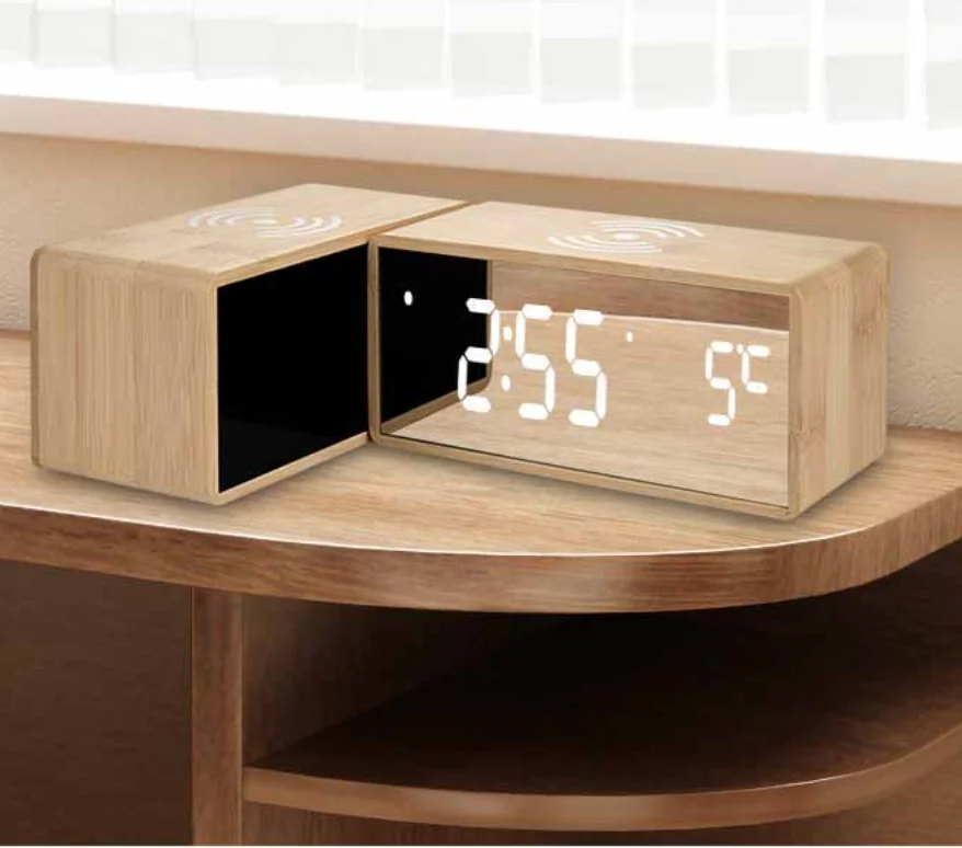 3 in 1 wireless charger Bamboo Wooden Acrylic Mirror LED Display charger Wireless with Alarm Clock, Black/white/wooden/bamboo
3 in 1 wireless charger Bamboo Wooden Acrylic Mirror LED Display charger Wireless with Alarm Clock, Black/white/wooden/bamboo