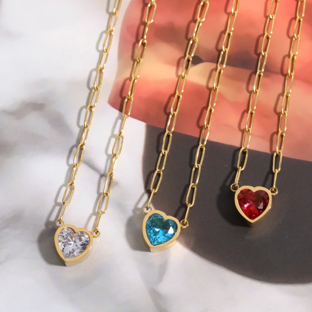Gold Plated Titanium Steel CZ Heart Pendant Necklace Stainless Steel Ruby Heart Necklace For Party
Gold Plated Titanium Steel CZ Heart Pendant Necklace Stainless Steel Ruby Heart Necklace For Party