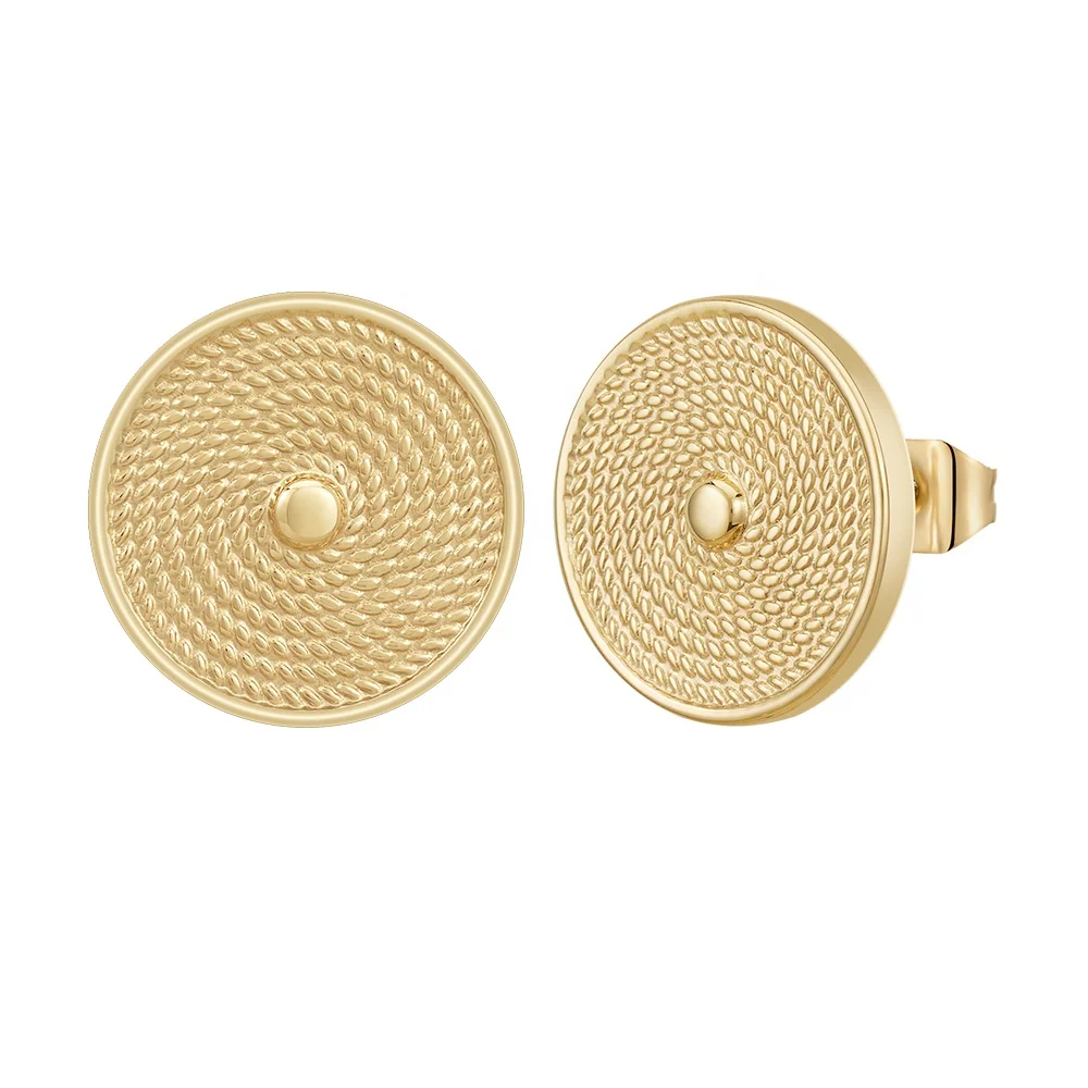 

Latest 18K Gold Plated Stainless Steel Jewelry Wave Dot Round Gold Color Ear Studs Trendy For Women Accessories Earrings E231504